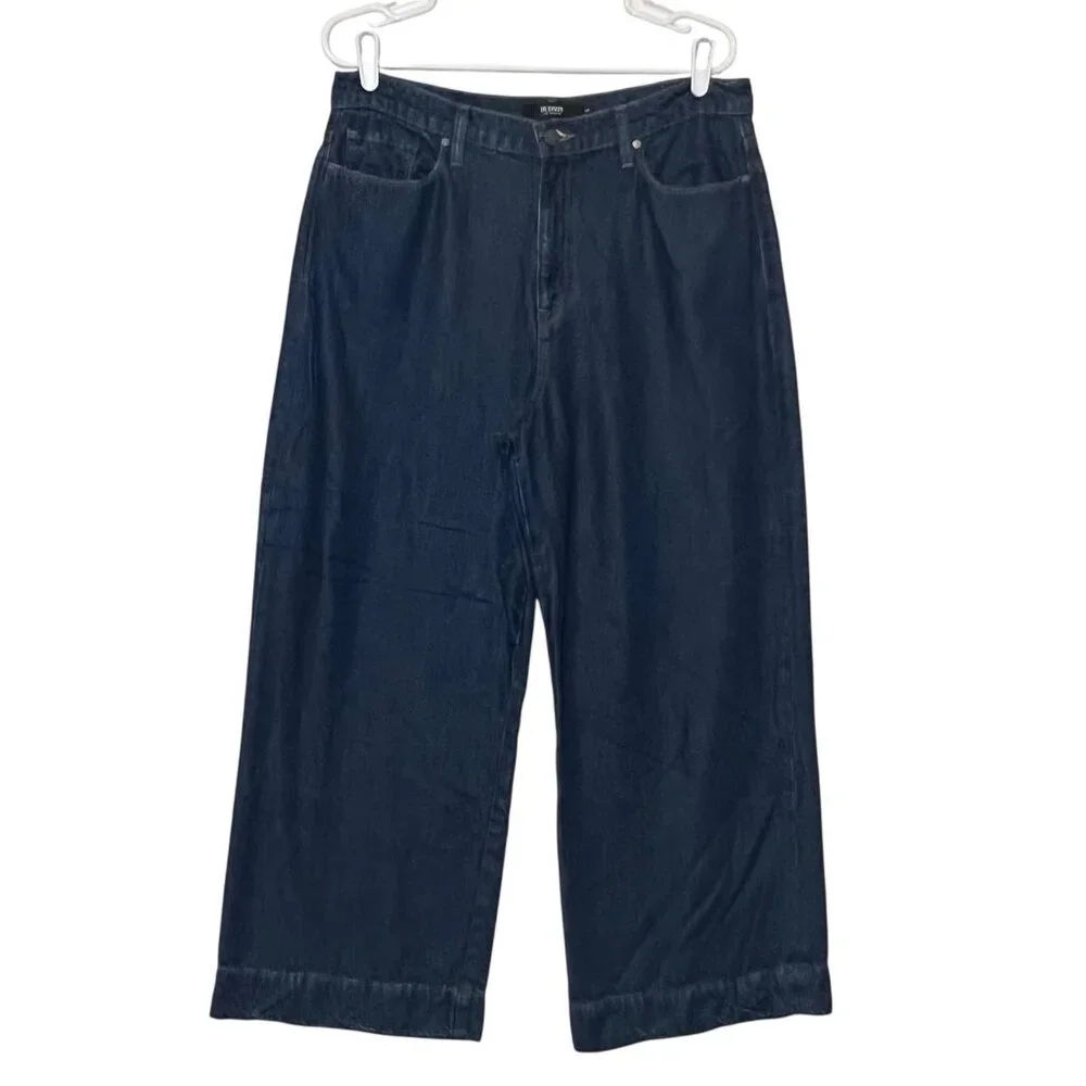 Hudson Anthropologie Women Jeans Holly Wide‎ Leg Cropped Size 32 Blue Denim Zip - Picture 2 of 16